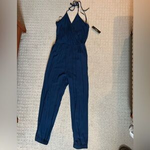 Lulu's Deep Blue Halter Jumpsuit